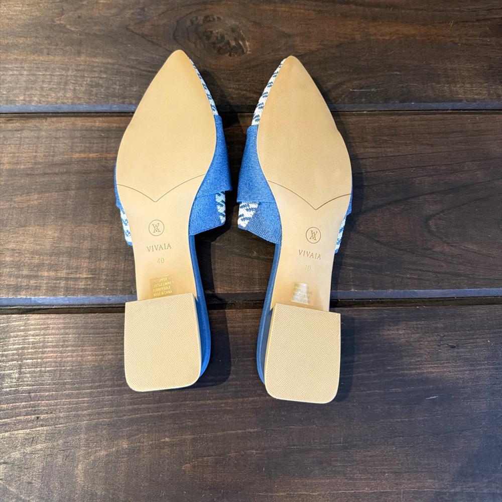 NEW Vivaia Yaffa Pointed Toe Knot Detail Blue Mules Flats Women Size 9 (40) - Picture 6 of 10